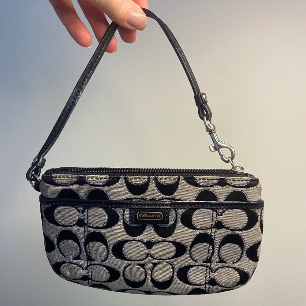 Coach black and white wristlet wallet